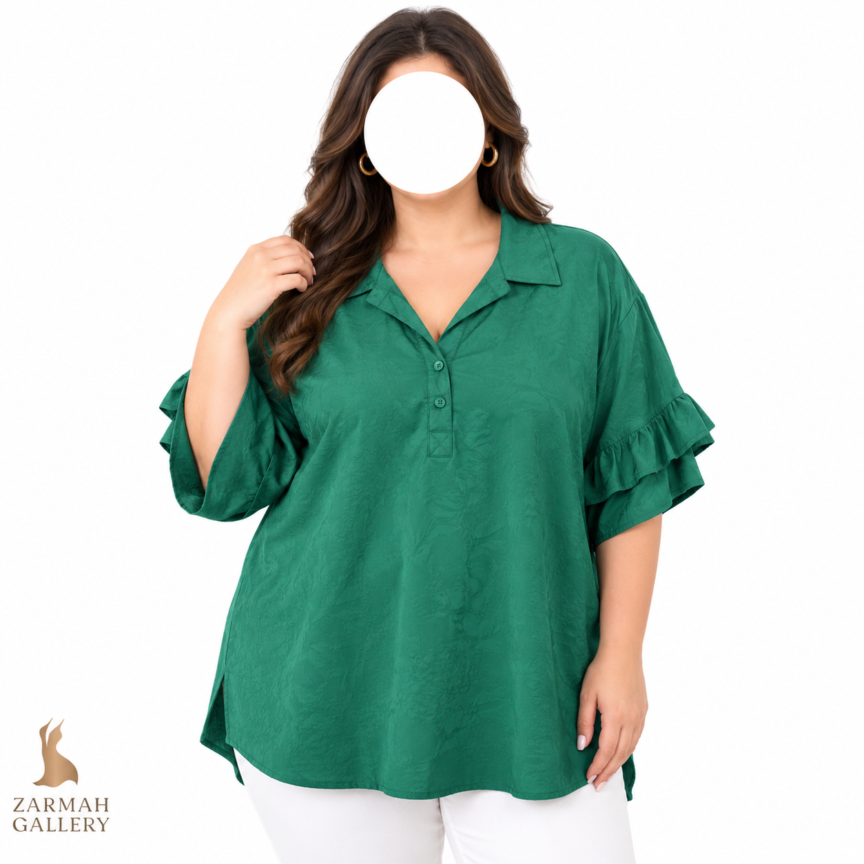 شومیز زنانه سایز بزرگ استوک وارداتی برند Lane Bryant رنگ سبز آلمانی مدل آستین حلزونی