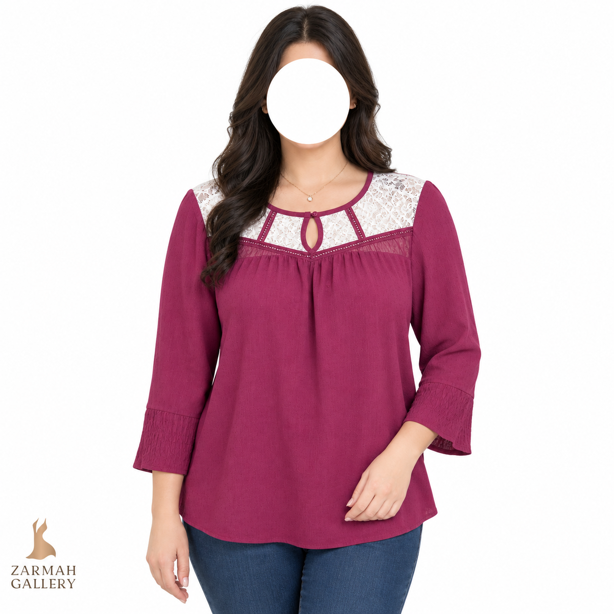 شومیز زنانه استوک رنگ سرخابی تیره طرح گیپور در سرشانه برند تاکارا گریلز کد 4077 مناسب استایل مجلسی و مهمانی