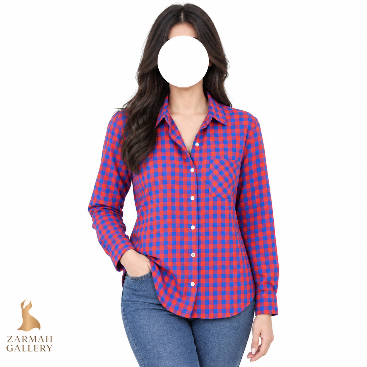شومیز زنانه استوک چهارخانه قرمز و آبی برند اولد نوی کد 3426 مناسب استایل اسپرت و روزمره