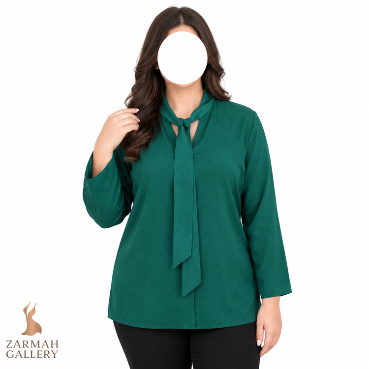 شومیز زنانه سبز رنگ یقه پاپیونی برند فالز کریک استوک وارداتی با کیفیت اقتصادی مناسب استایل رسمی و نیمهرسمی
