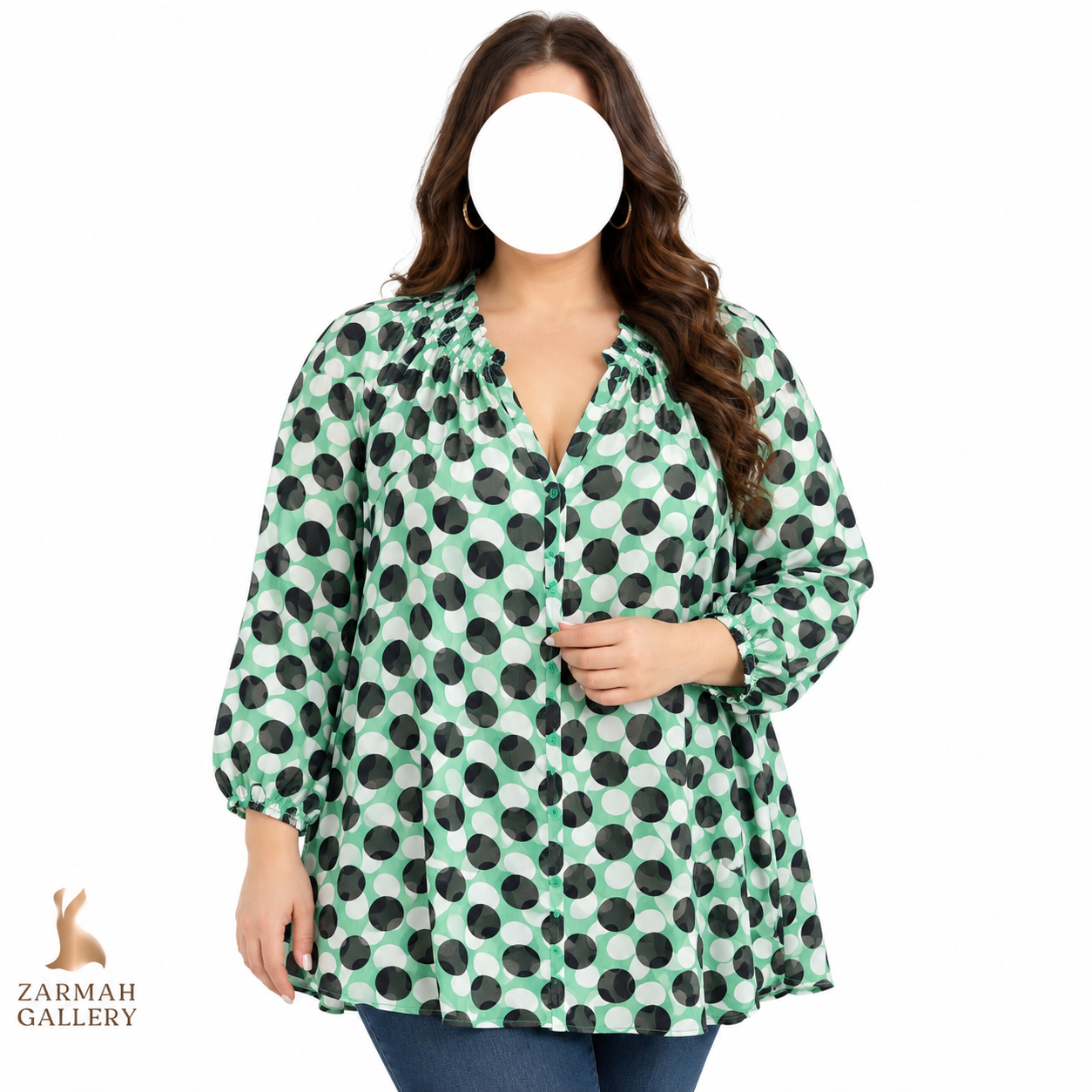 شومیز زنانه سایز بزرگ استوک برند a.n.a طرح‌دار رنگ سبز مناسب استایل روزمره و مجلسی